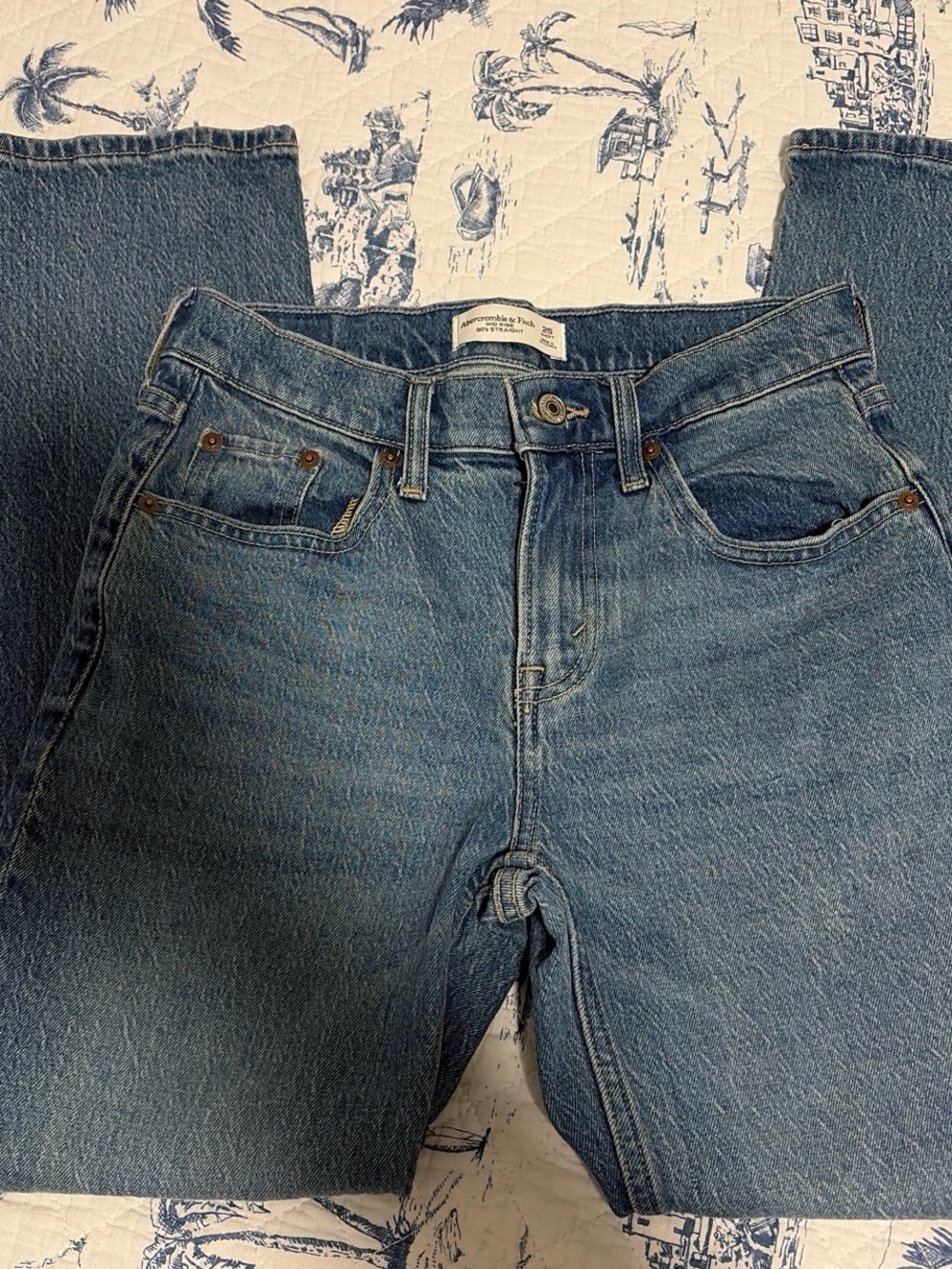 Abercrombie & Fitch Women's Mid Blue Straight-Leg Jeans